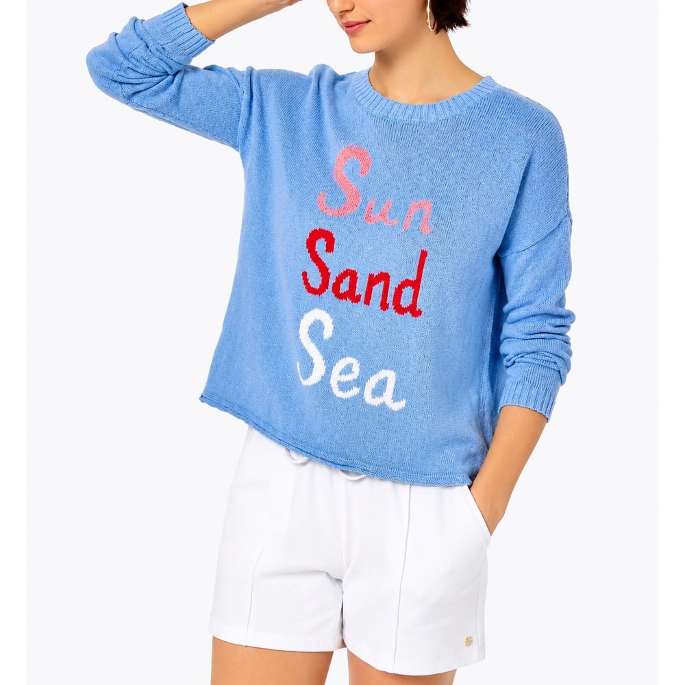 Lilly Pulitzer Sweater Women XS Blue Excellent Sun Sand Sea Graphic Knit